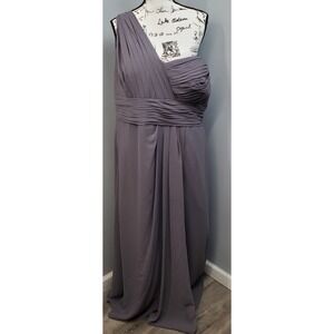 Bill Levkoff Maxi Dress Womens Size 22 Gray Formal Chiffon One Shoulder Back Zip